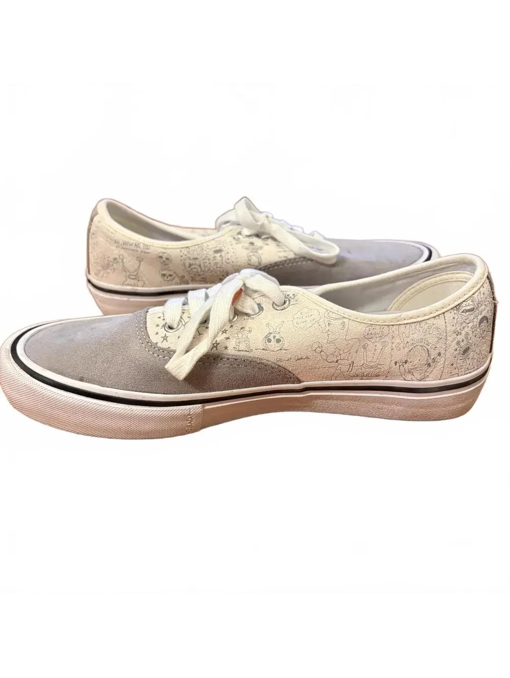 Vans x Daniel Johnston No Comply Gray Cream Lace Up Skate Shoes Men's 8.5 Doodle
